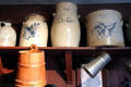 Stoneware crocks in General Store at Shelburne Museum. Shelburne, VT.