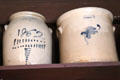 Stoneware crocks marked 1862 & Burlington, VT in General Store at Shelburne Museum. Shelburne, VT.