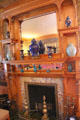 Parlor fireplace with collection of ceramic jars at Marsh-Billings-Rockefeller Mansion. Woodstock, VT.