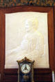 Marble relief of Julia Parmly Billings by Herbert Adams & clock at Marsh-Billings-Rockefeller Mansion. Woodstock, VT.