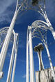 Pacific Science Center lacework structure with Space Needle. Seattle, WA.