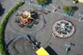Overhead view of amusement rides at Seattle Center from Space Needle. Seattle, WA.