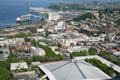 Key Arena & harbor west of Seattle Center from Space Needle. Seattle, WA.