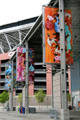 Decorative flags on Qwest Field Events Center adjacent to stadium. Seattle, WA.