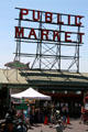 Southern end with signs of Pike Place Market. Seattle, WA.
