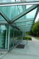 Glass overhang of William H. Gates Law School at University of Washington. Seattle, WA.