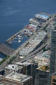 Seattle waterfront seen from Columbia Center Sky View. Seattle, WA.