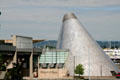 Spiral cone in volcanic shape anchors Museum of Glass. Tacoma, WA.