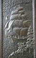 Panel of sailing ship on bronze doors of Washington State Capitol. Olympia, WA.