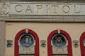 Capitol Theater with round art-glass windows of Classical muses. Olympia, WA