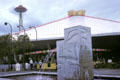 Washington State Coliseum , Space Needle, fountain & atomic-shaped lights at Century 21 Exposition. Seattle, WA.