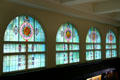 Stained-glass windows by Sullivan in Farmer's & Merchant's Union Bank. Columbus, WI.