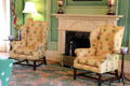 Wing chairs & mantel in drawing room at West Virginia Governor's Mansion. Charleston, WV.