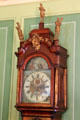Tall case clock face & finials in drawing room at West Virginia Governor's Mansion. Charleston, WV.