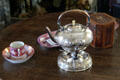 Silver tea pot with tea box & cups at Craik-Patton House. Charleston, WV.