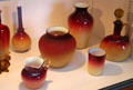 Group of red to amber shaded glass dishes by Hobbs, Brockunier & Co., Wheeling, WV at Huntington Museum of Art. Huntington, WV.