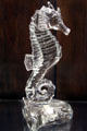Crystal glass sea horse book end at Fostoria Glass Museum. Moundsville, WV.