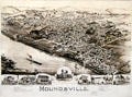 Aerial illustrated map of Moundsville, WV by A.E. Downs of Boston at Fostoria Glass Museum. Moundsville, WV.