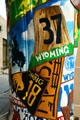 Detail of Wyoming license plates covering artistic cowboy boot art. Cheyenne, WY.