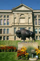 Wyoming State Capitol with Bison sculpture. Cheyenne, WY.