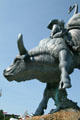 Detail of bucking bull on Champion Lane Frost sculpture by Chris Navarro. Cheyenne, WY.