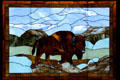 Stained glass window of buffalo at Nelson Museum of the West. Cheyenne, WY.