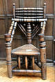 English or Welsh turned triangular chair with Renaissance decorations at Lady Lever Art Gallery. Liverpool, England