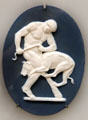 Wedgwood blue jasper plaque showing Hercules controlling cattle at Lady Lever Art Gallery. Liverpool, England.