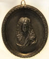 Isaac Newton portrait medallion of Wedgwood black basalt at Lady Lever Art Gallery. Liverpool, England.