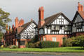 Half-timbered building with varied chimneys at Port Sunlight. Liverpool, England.