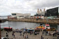 Liverpool port fabric with Museum of Liverpool, Three Graces, Mann Island project & museum ships. Liverpool, England.