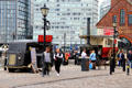 Food stands in antique vehicles at Albert Dock. Liverpool, England