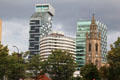 Unity Residential towers beyond Mercure Hotel beside Our Lady & St Nicholas Church. Liverpool, England.