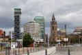 Unity Residential towers beyond Mercure Hotel beside Our Lady & St Nicholas Church. Liverpool, England.