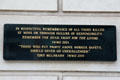 Memorial plaque to worker safety on George's Dock Ventilation Building for Queensway Tunnel. Liverpool, England.