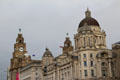 Towers of The Three Graces buildings. Liverpool, England.