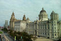 The Three Graces buildings on Pier Head. Liverpool, England.