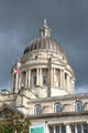 Dome atop Port of Liverpool Building one of The Three Graces of Liverpool waterfront. Liverpool, England.