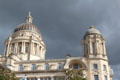 Domes atop Port of Liverpool Building at Pier Head. Liverpool, England.