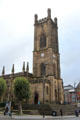 St Luke's Bombed Out Church lost its interior during the Blitz & now serves as a walled open space for performance events on Leece Street. Liverpool, England.