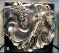 Art Nouveau silver-plated pewter dish with female figure by Wurttembergische Metallwarenfabrik at Walker Art Gallery. Liverpool, England