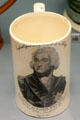 Creamware mug with transfer-print of Admiral Lord Nelson killed a Trafalgar at Walker Art Gallery. Liverpool, England.
