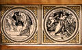 Washstand backsplash tiles by Minton transfer printed with Shakespeare scenes: Timon of Athens & Macbeth at Walker Art Gallery. Liverpool, England.