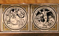 Washstand backsplash tiles by Minton transfer printed with Shakespeare scenes: Twelfth Night & The Tempest at Walker Art Gallery. Liverpool, England.