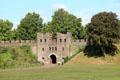 Reconstructed Roman Wall surrounding Cardiff Castle. Cardiff, Wales.