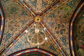 Ornate ceiling of Winter Smoking Room with 12 signs of the zodiac, painted by Fred Weekes at Cardiff Castle. Cardiff, Wales.