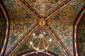 Ornate ceiling of Winter Smoking Room with 12 signs of the zodiac, painted by Fred Weekes at Cardiff Castle. Cardiff, Wales.