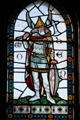 Stained glass window depicting Norse God Woden in Winter Smoking Room, at Cardiff Castle. Cardiff, Wales.