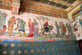 Sections of painted tile frieze of children's fairy tale stories by Horatio Lonsdale & William Burges in Day Nursery at Cardiff Castle. Cardiff, Wales.