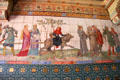 Little Red Riding & Friar Fox sections of painted tile frieze of children's stories by Horatio Lonsdale & William Burges in Day Nursery at Cardiff Castle. Cardiff, Wales.